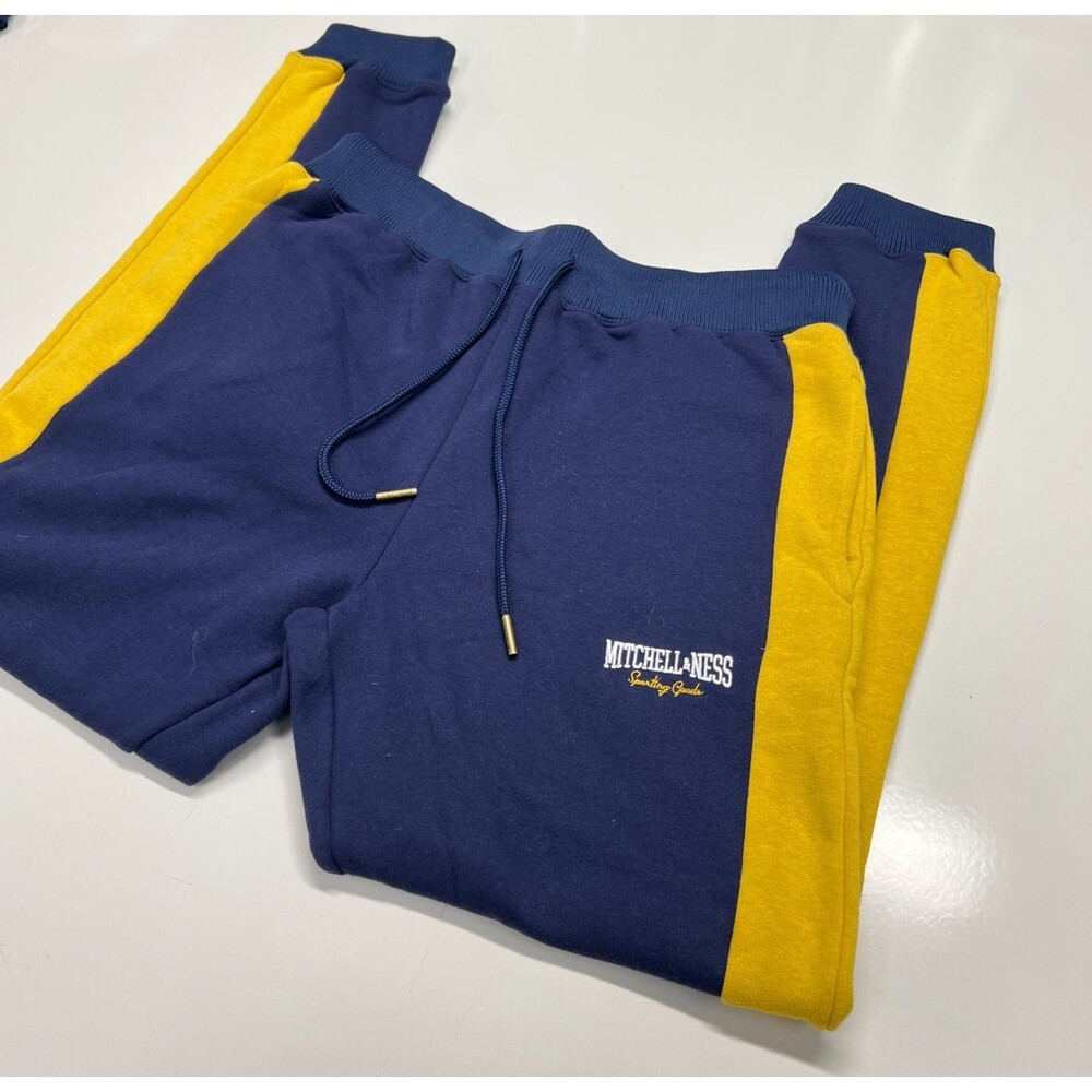 Mitchell & Ness Jogger Sweatpants Navy Yellow Stripe Cotton Blend Mens